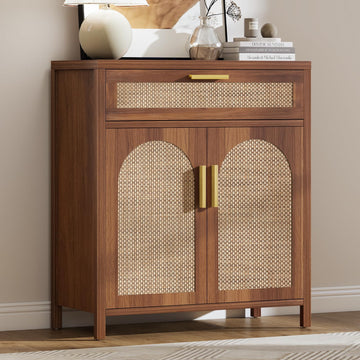 Rattan Buffet Cabinet with Storage, Sideboard with Drawers, Doors and Shelves, Accent Cabinet, Farmhouse Coffee Bar