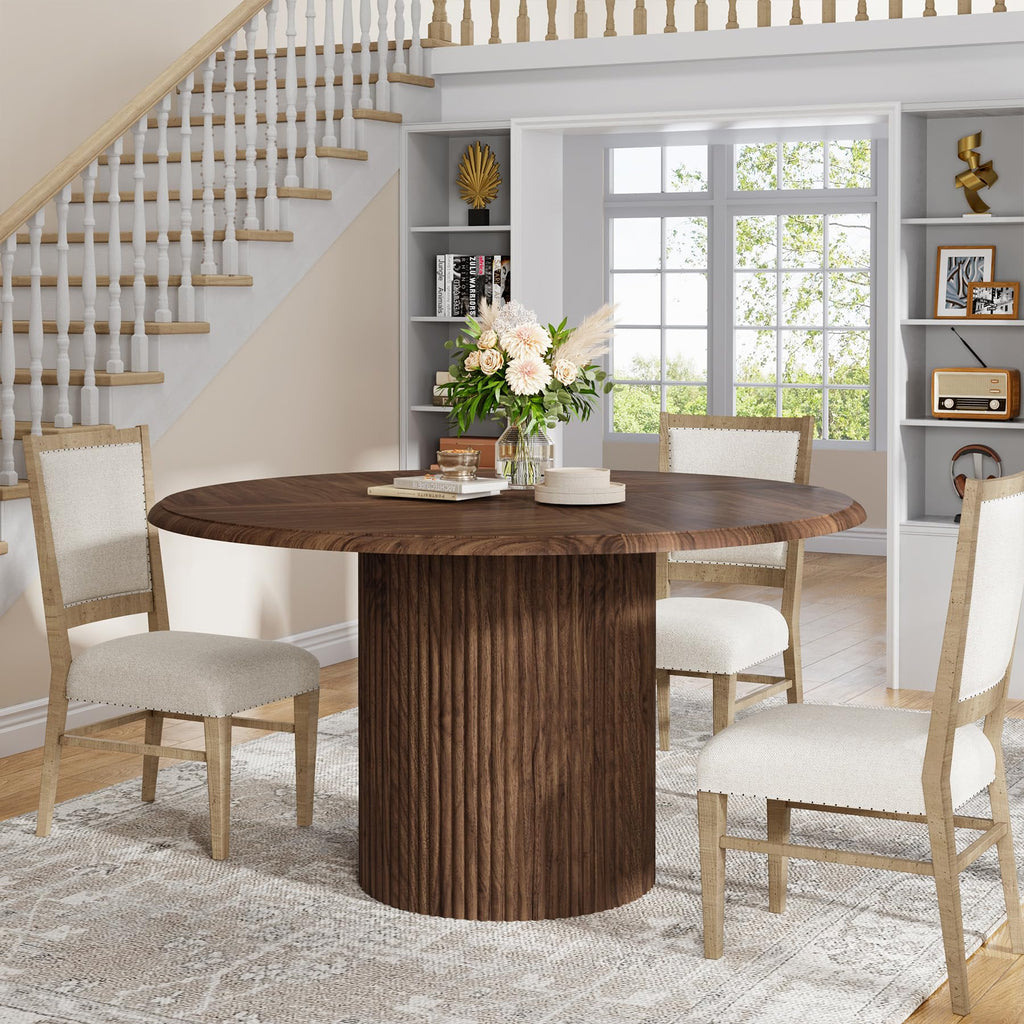 47" Round Dining Table for 4, Farmhouse Kitchen Table with Metal Base, Modern Small Dinner Table (Chairs Not Included)