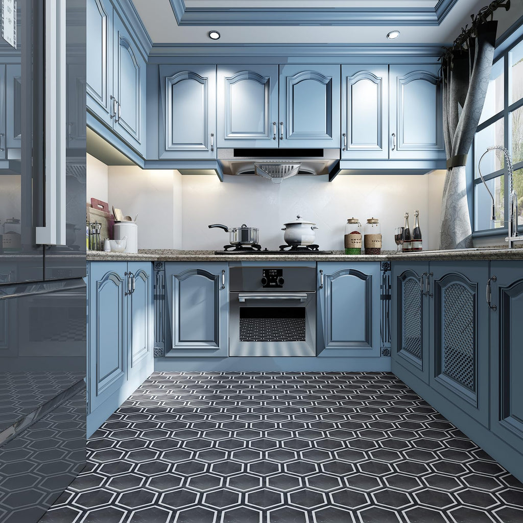 30-Pack Hexagon Peel and Stick Vinyl Floor Tiles, Black Marble