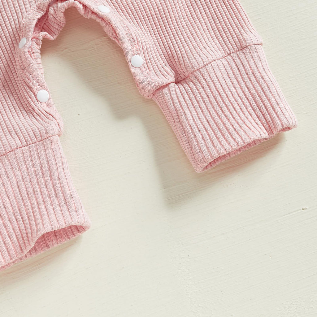 Newborn Baby Girl Easter Day Outfit Little Bunny Rib Knit Romper Jumpsuit Cute Infant Rabbit One-piece Clothes (Pink