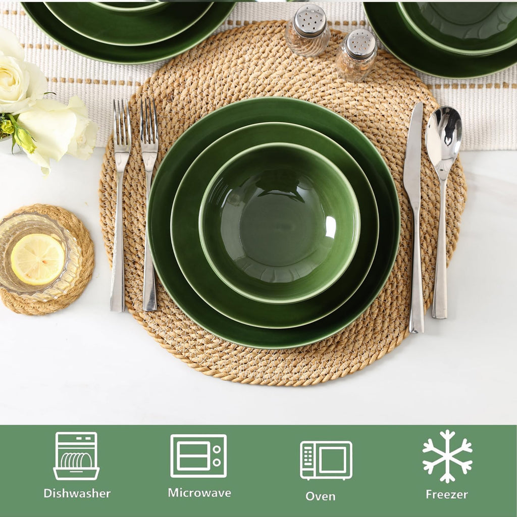 Ceramic 12 Pieces Dinnerware Set - Dinner Plates Cereal Bowls Salad Plates Set Service for 4 - Scratch Resistant