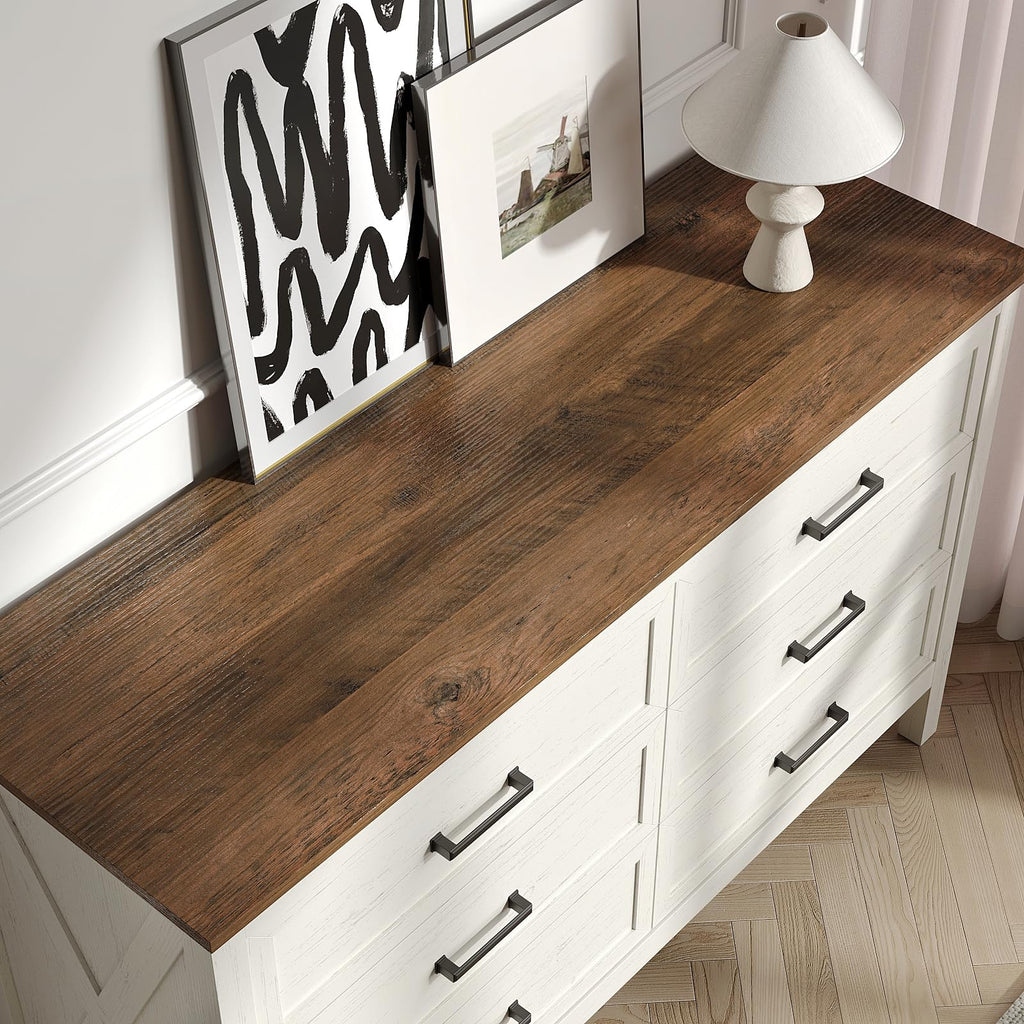 Farmhouse 6 Drawers Dresser, Antique White