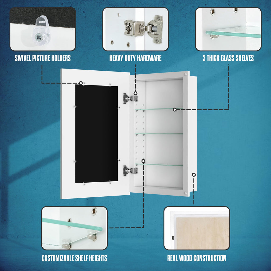 Medicine Cabinet No Mirror, Picture Frame Cabinet, White, 14x24 (17x27)