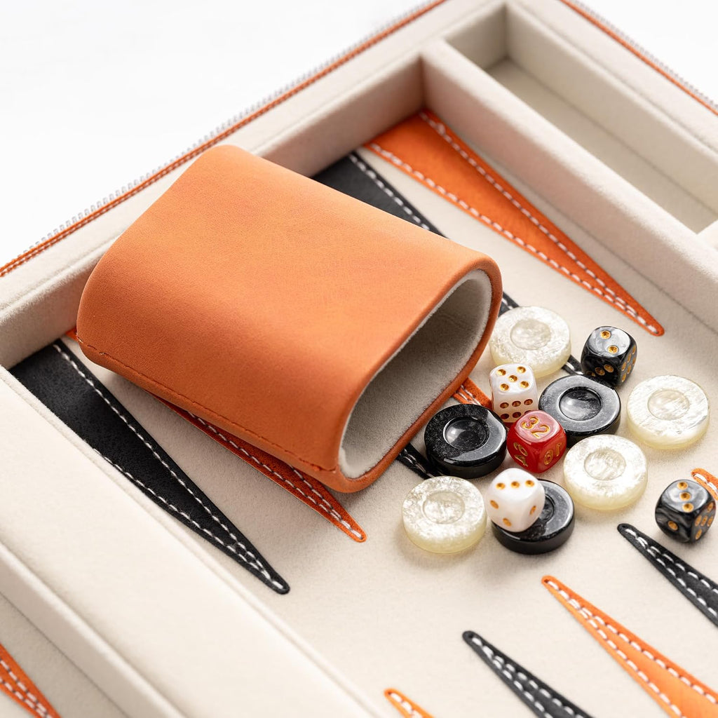 Backgammon Sets for Adults and Kids, Classic Backgammon Board with Unique Checkers Dice, Folding Faux Leather