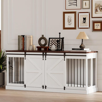 Furniture Style Dog Crate - Indoor Wooden Dog Kennel Furniture with Double Sliding Barn Doors and Room Divider