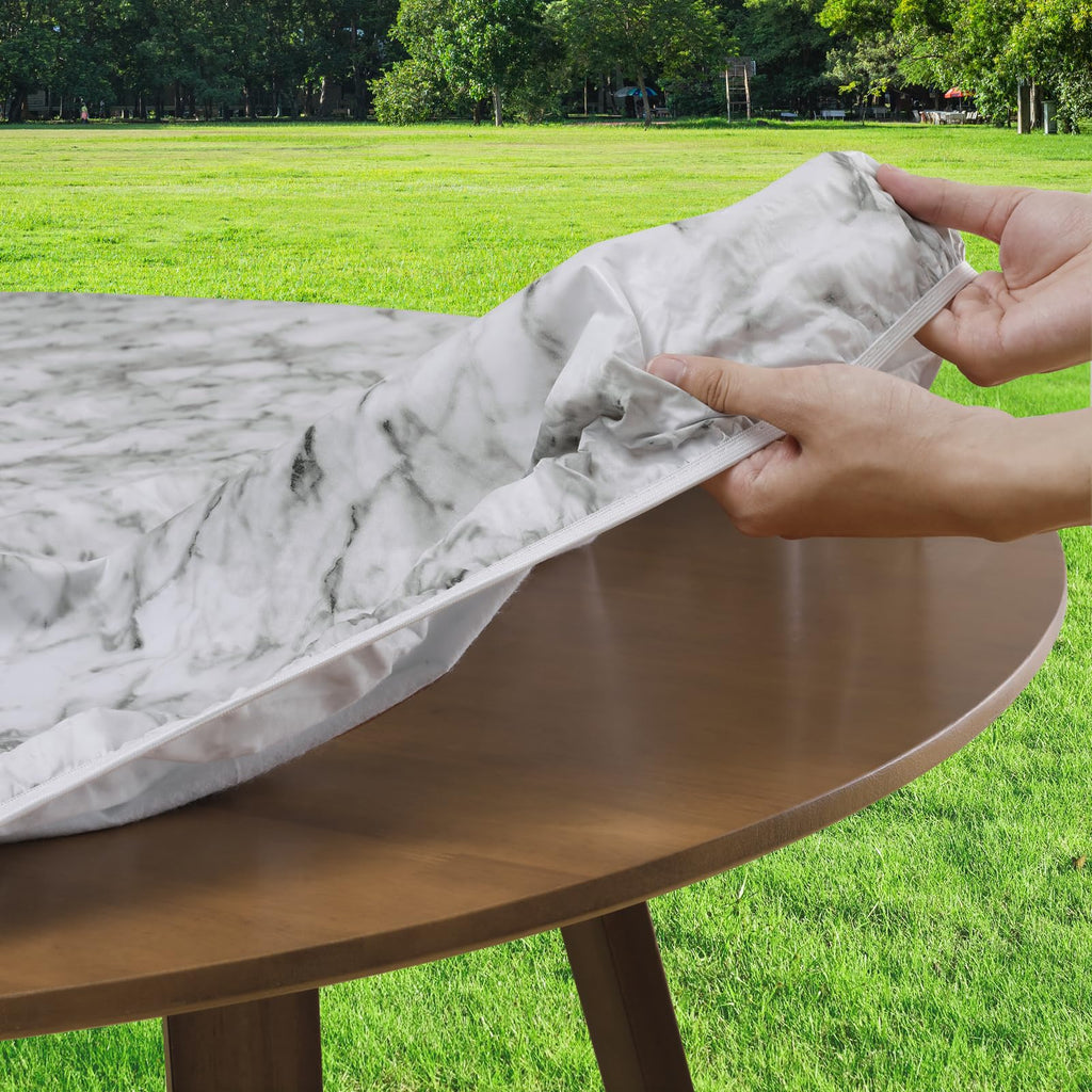 Round Fitted Vinyl Tablecloth with Elastic Edge 100% Waterproof
