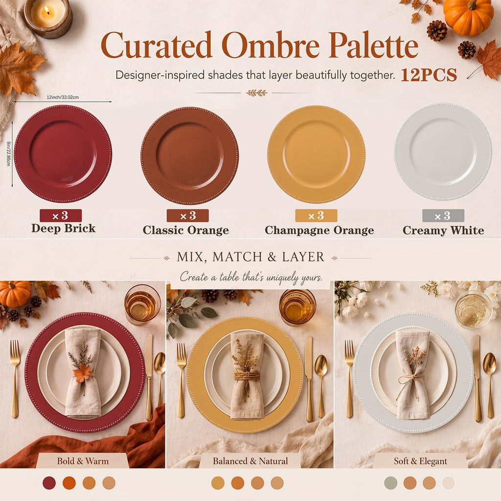 12 Pcs Thanksgiving Charger Plates with Beaded Rim 13 Inch