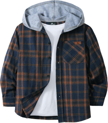 Boys Flannel Shirts Kids Plaid Hoodie