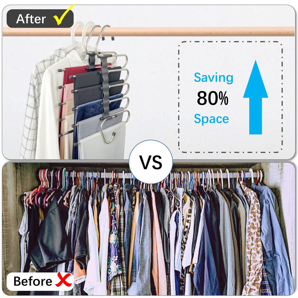 Magic Pants Hangers Space Saving - 2 Pack for Closet Multiple Layers Multifunctional Uses Rack Organizer for Trousers