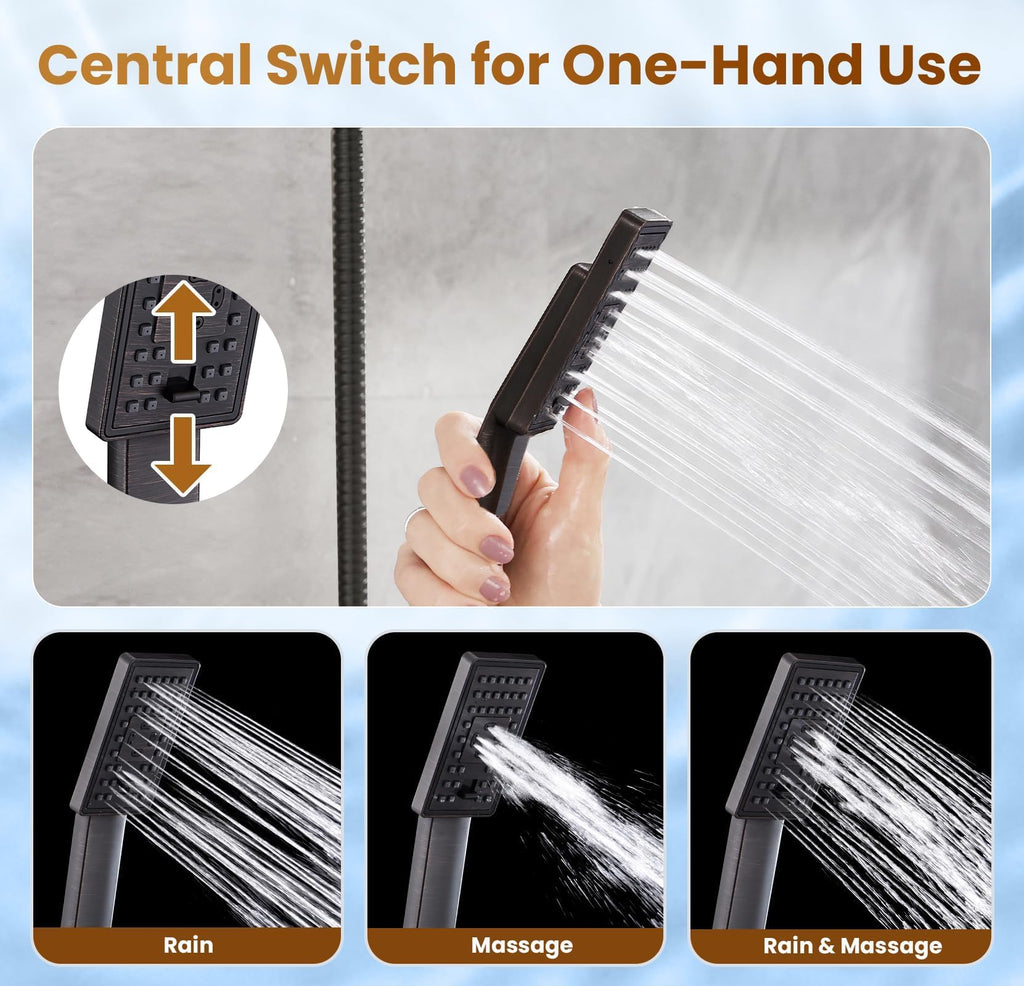 Rain Shower Head with Handheld Spray, 8 Inch Rainfall Shower Head Combo with 60" Hose, Adjustable Dual Square