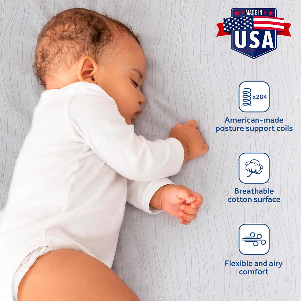 Flex Cool 2 Stage Crib Mattress and Toddler Bed Mattress, Breathable Hybrid Coil Design, Waterproof Cotton Surface
