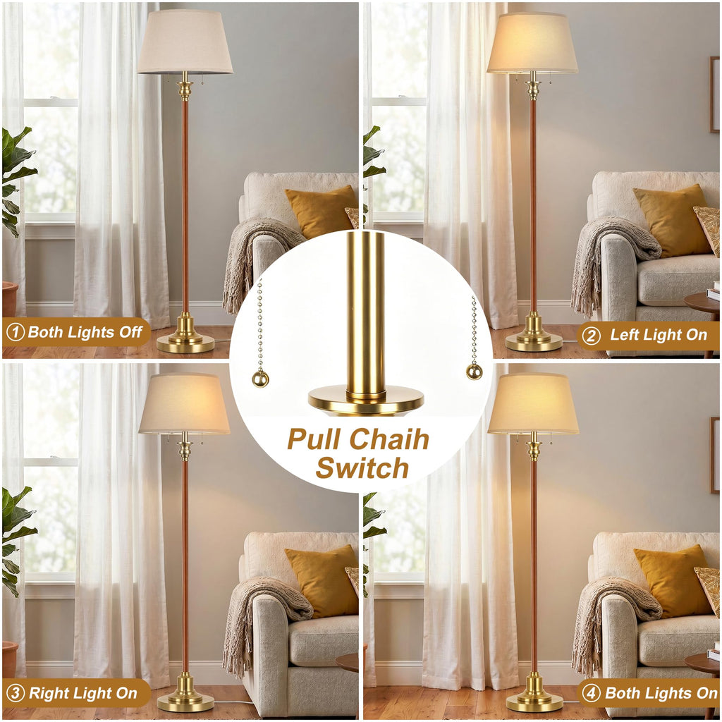 Floor Lamp, 66.5'' Rustic Farmhouse Pole Lamp with Double Pull Chain, Mid Century Modern Tall Standing Lamp