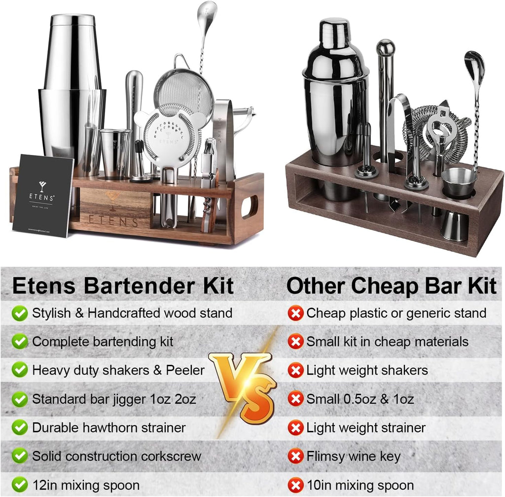 Premium 15-Piece Mixology Bartender Kit - Stainless Steel Cocktail Shaker Set with Wooden Stand | Professional Boston - Set of 15