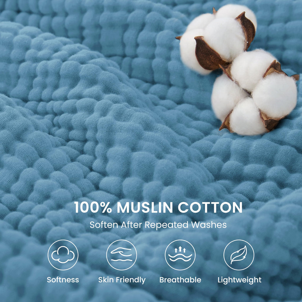 100% Cotton Muslin Blanket Large Throw for Couch, Misty Blue
