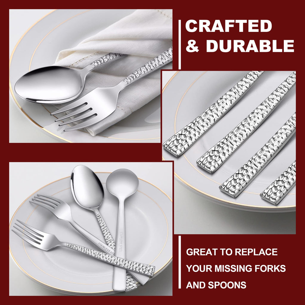 24-Piece Hammered Forks and Spoons Silverware Set /Kitchen