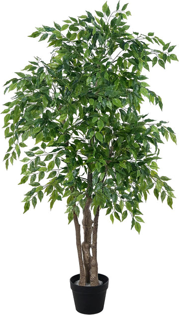 Ficus Tree Artificial with Triple Trunks, 5.5ft Fake Ficus Tree in Black Pot, Tall Artificial Tree Potted Plant