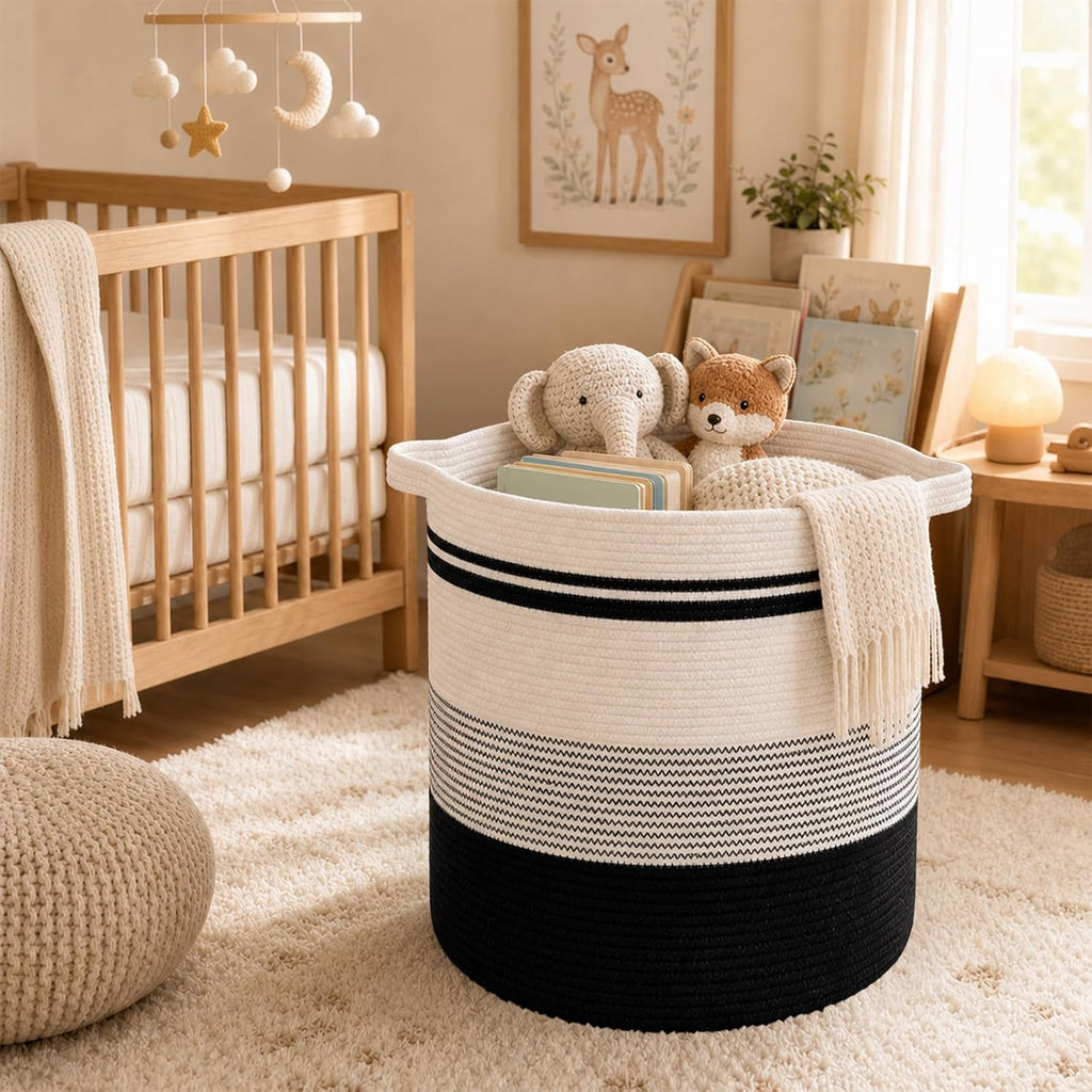 80L Laundry Hamper,Storage Basket with Handles,Decorative Basket ,Woven Storage Basket for Toys Bin,Pillows