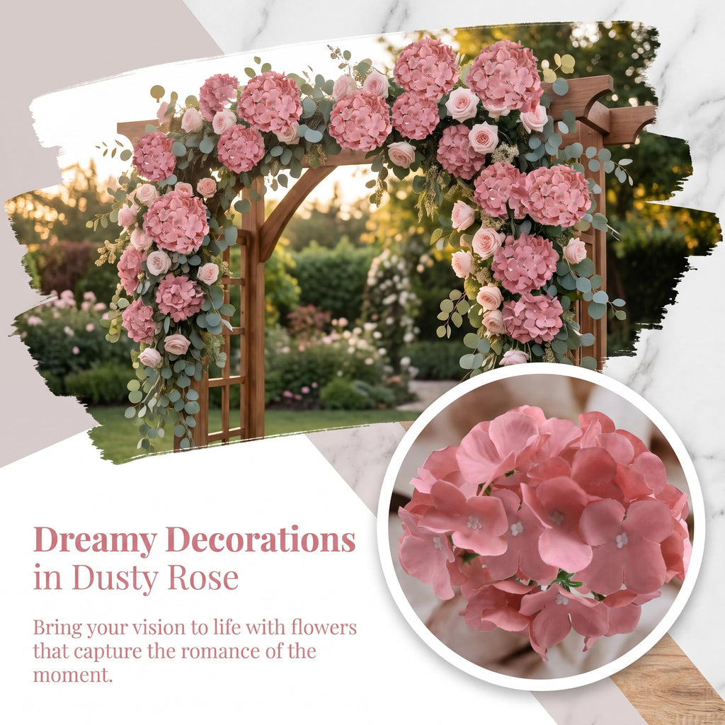 Dusty Rose Fake Flowers Hydrangea Artificial Flowers Bulk (Not Squished, No Steaming Need) Silk Flowers with