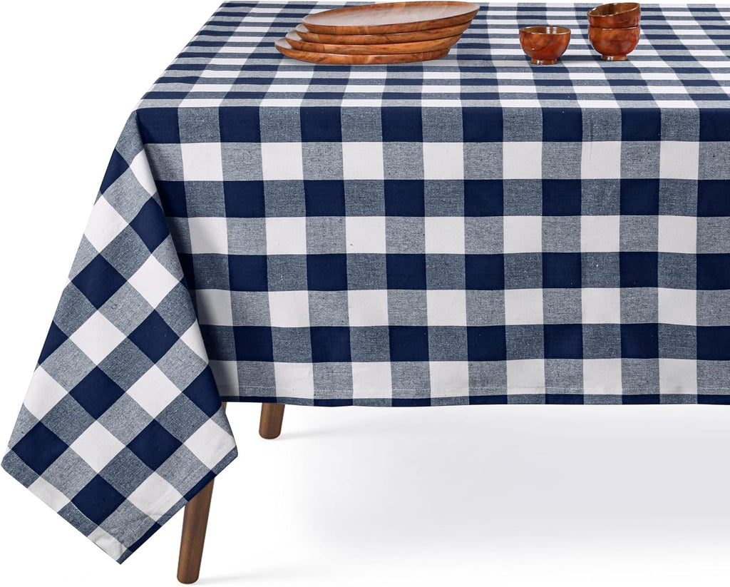 Cotton tablecloth - White, Navy Blue