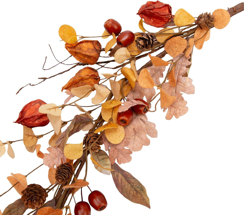 5 Feet Fall Garland Artificial Harvest Garland with Fall Leaves and Cape Gooseberries for Decorations