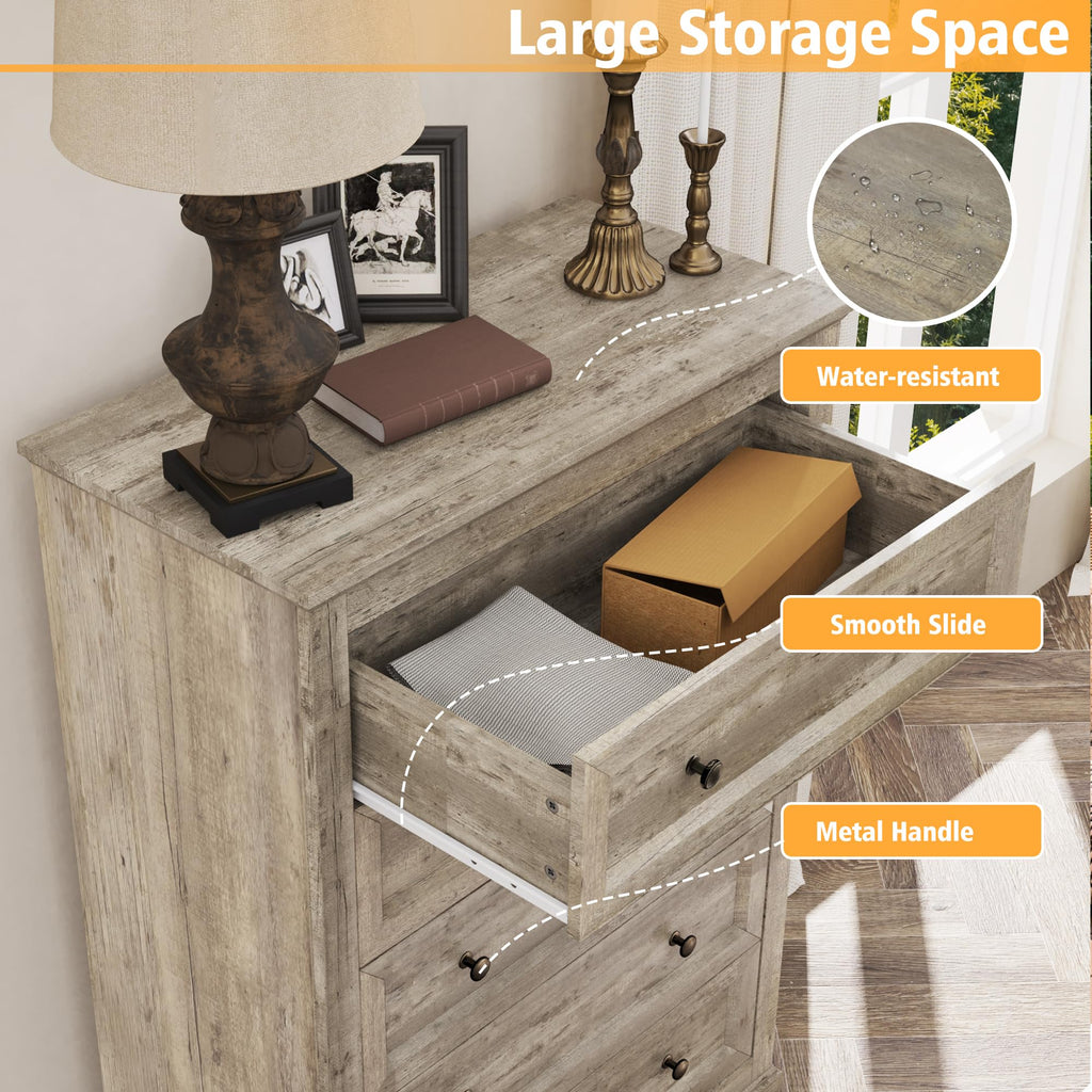 Farmhouse Bedroom Set, 3 Pcs and Nightstand Sets, 5 Drawer & 2 Drawer Nightstand Set with Charging Station, Rustic