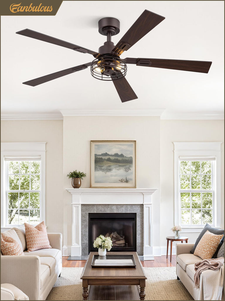 48 Inch Farmhouse Rustic Ceiling Fan with Light & Remote, 2 Pack