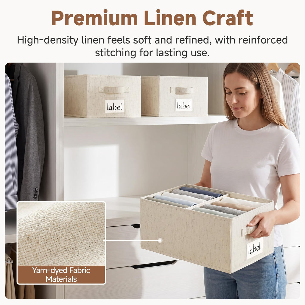 Linen Closet Organizer Bins with Divider, 16"x93⁄4"x63⁄4"