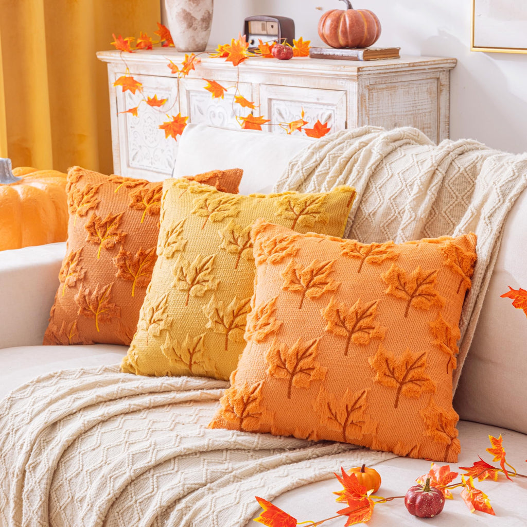 Maple Leaf Fall Yellow Throw Pillow Covers 20x20 Inch Set of 2