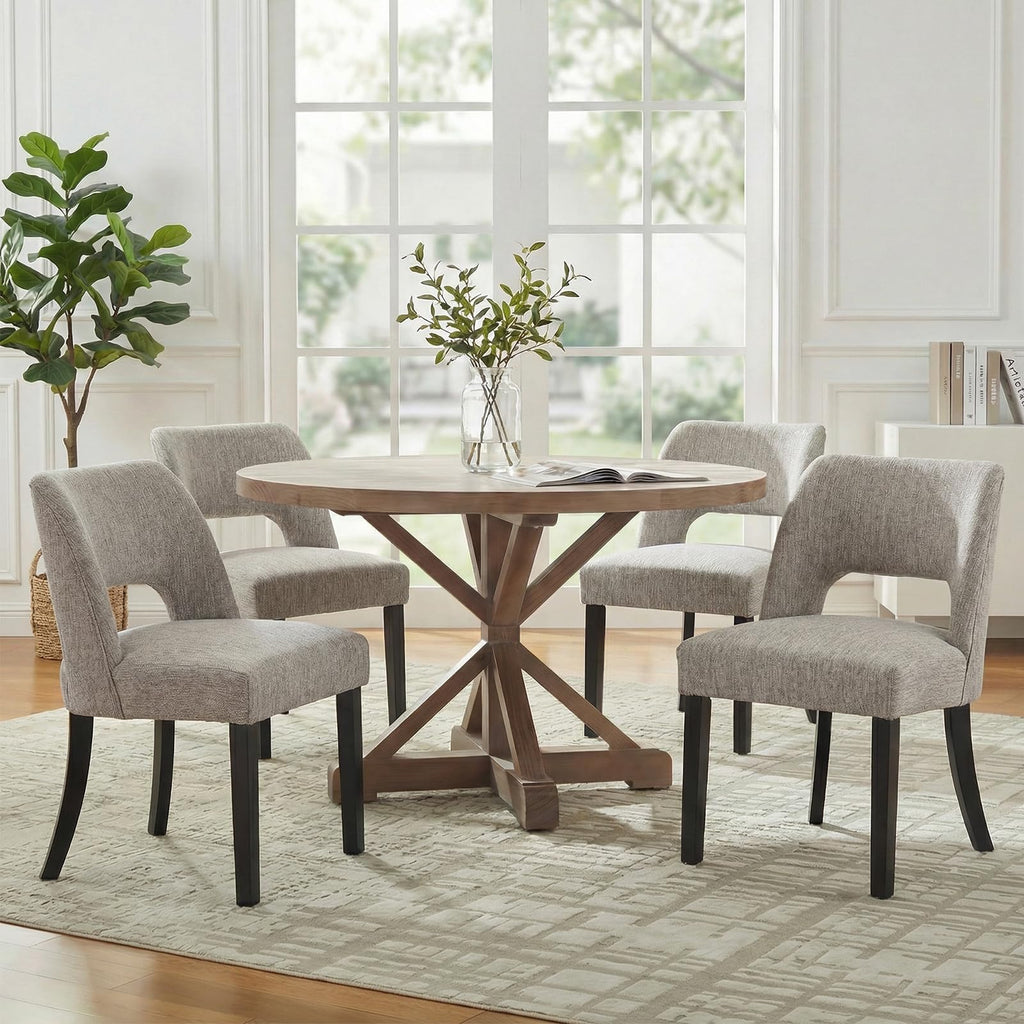 Wooden Dining Chairs Set of 6, Mid Century Modern Upholstered Dining Room Chairs with Black Wood Legs, Fabric