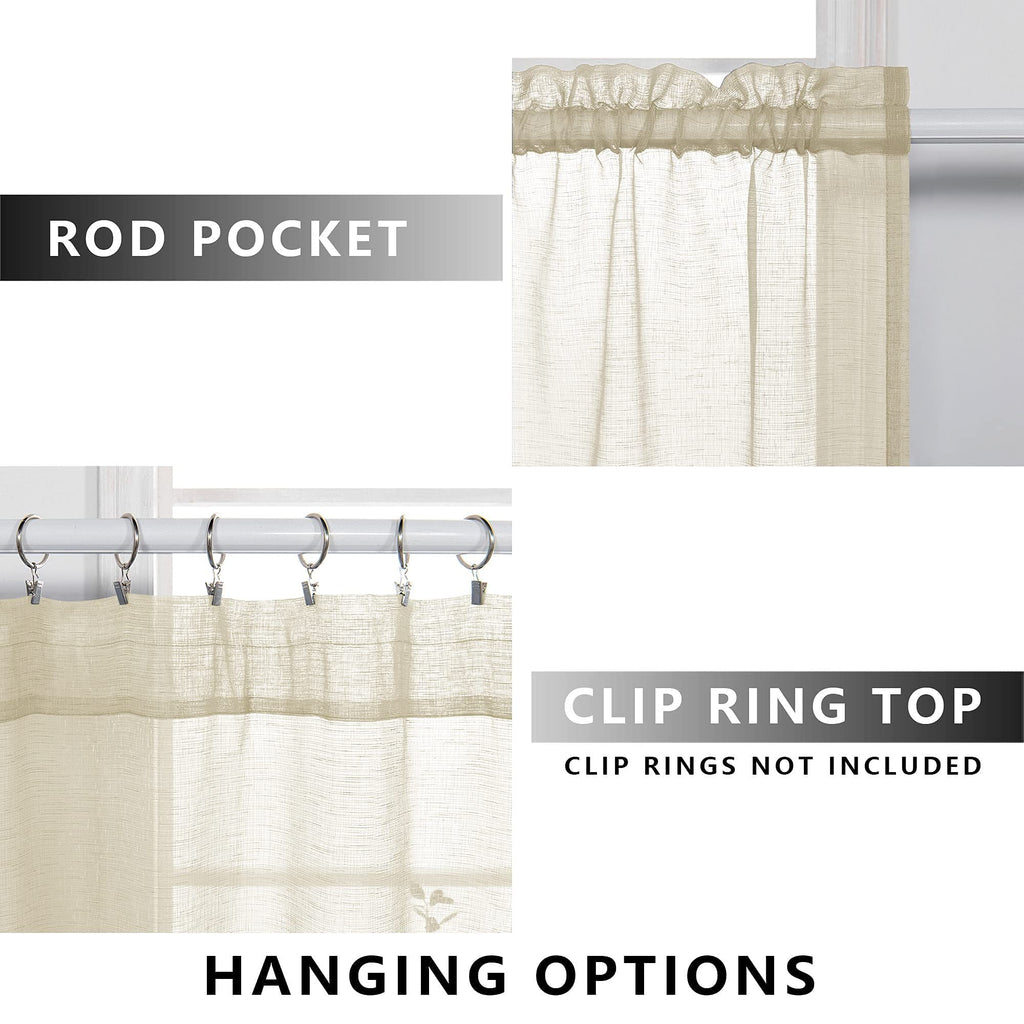 Beige Curtains 108 ines Long Outdoor Set of 2 Panels Extra Long Summer Light Filtering Linen Look Semi Sheer Drapes