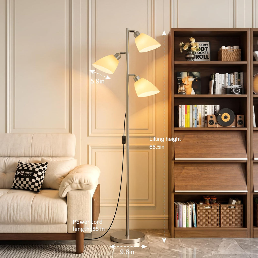Silver Modern 3-Light Tree Floor Lamp, Adjustable Acrylic Frosted Shades