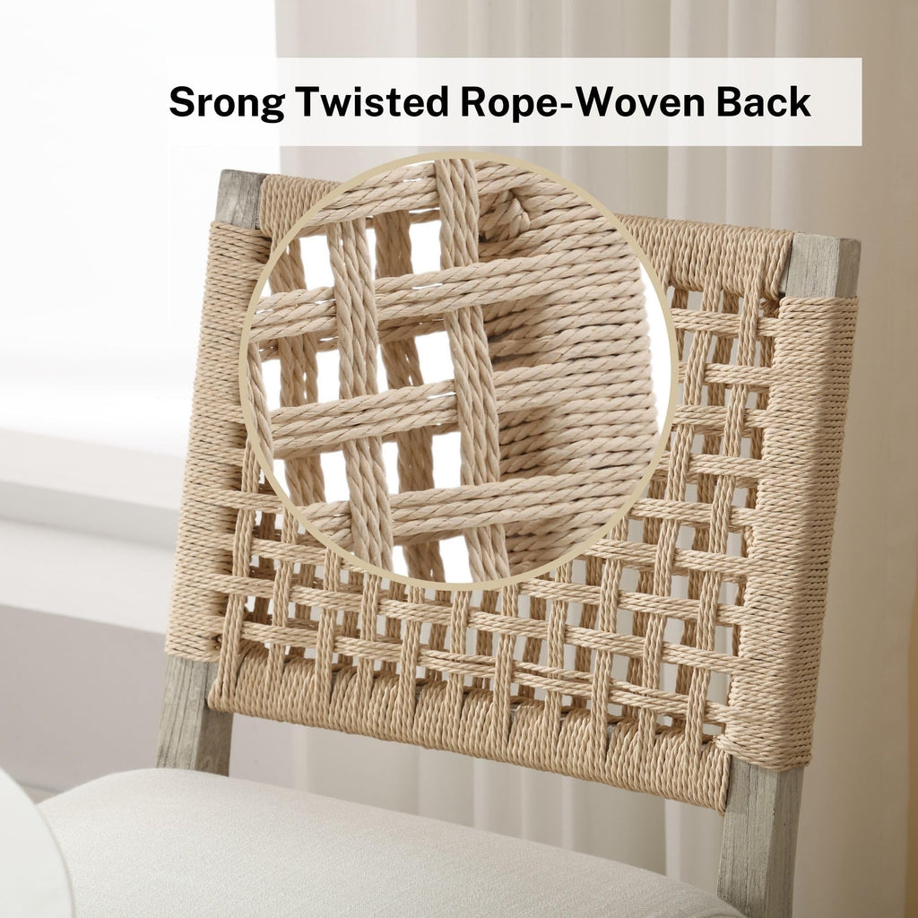 Farmhouse Dining Chairs Set of 4, Upholstered Kitchen Room Chairs with Rattan Back, Solid Wood Woven Back Dining