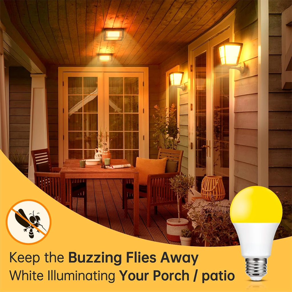 Yellow Bug Light Bulbs Outdoor, 9W (60W Equivalent) Amber 2000K LED Light Bulb for Outside, Backyard, Porch