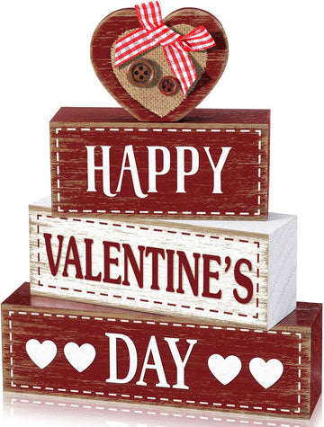 Valentine's Day Wooden Signs Heart Truck Table Decor Rustic Distressed Valentines Centerpieces Blocks Farmhouse - Set of 4