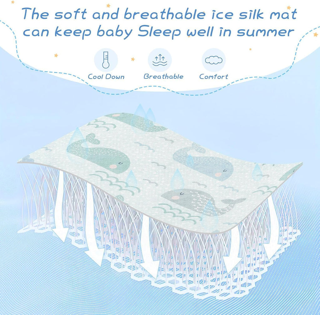 Baby Cooling Mat Cute Whales Bed Pad Ice Silk Cool Mat for Crib Mattress, Sleeping Pad with Pillowcase for Girl Boy