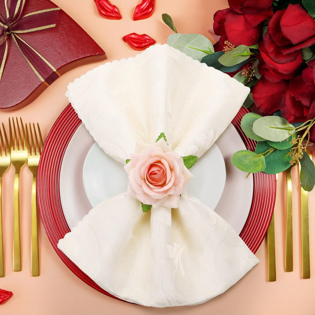 Set Mother's Day Napkin Ring Rose Flower Metal Napkin Ring Designed with Rose Serviette Buckle for Mother's Day - Set of 8