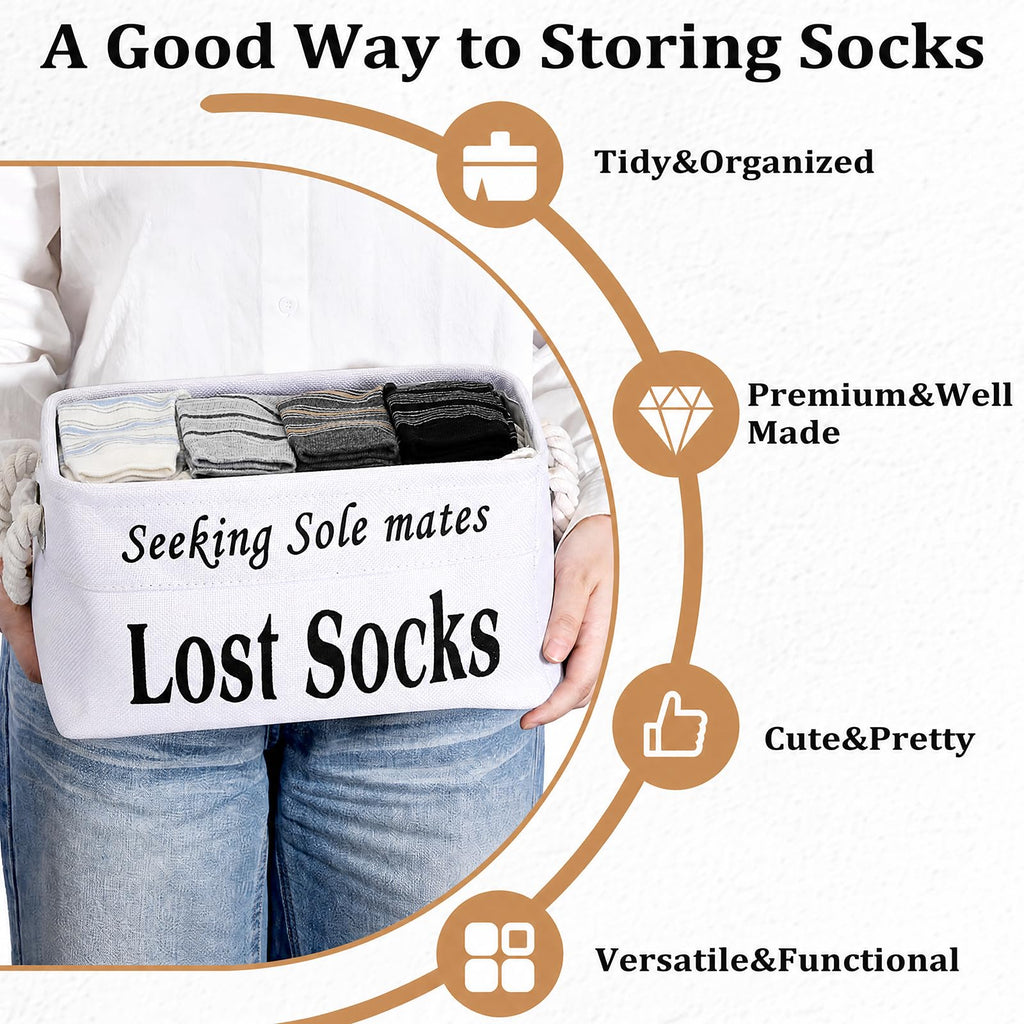 2 Pack Lost Socks Basket for Laundry Room, Fabric Missing Sock Holder for Single Sock Organization, Collapsible Lost