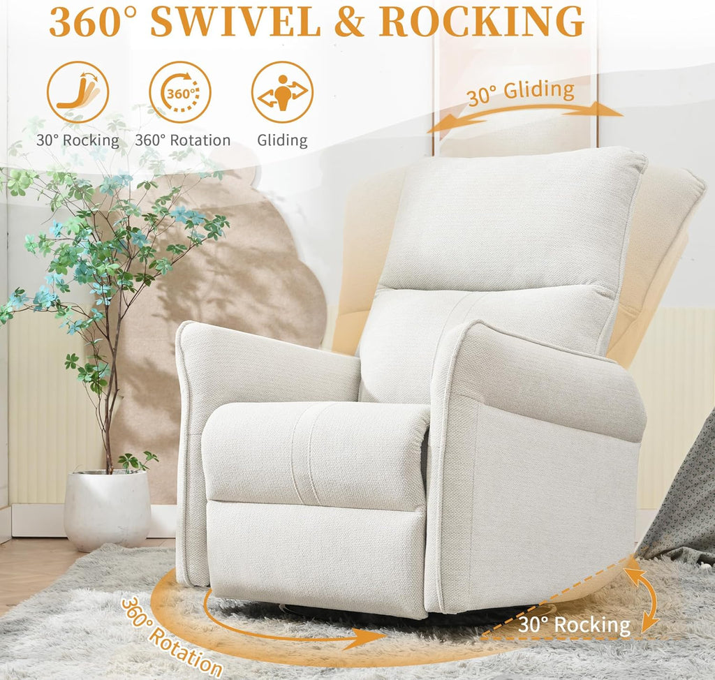Power Swivel Rocker Recliner Chair , Upholstered Snowflake Velvet 270°Swivel Glider Rocker Chair with USB Ports