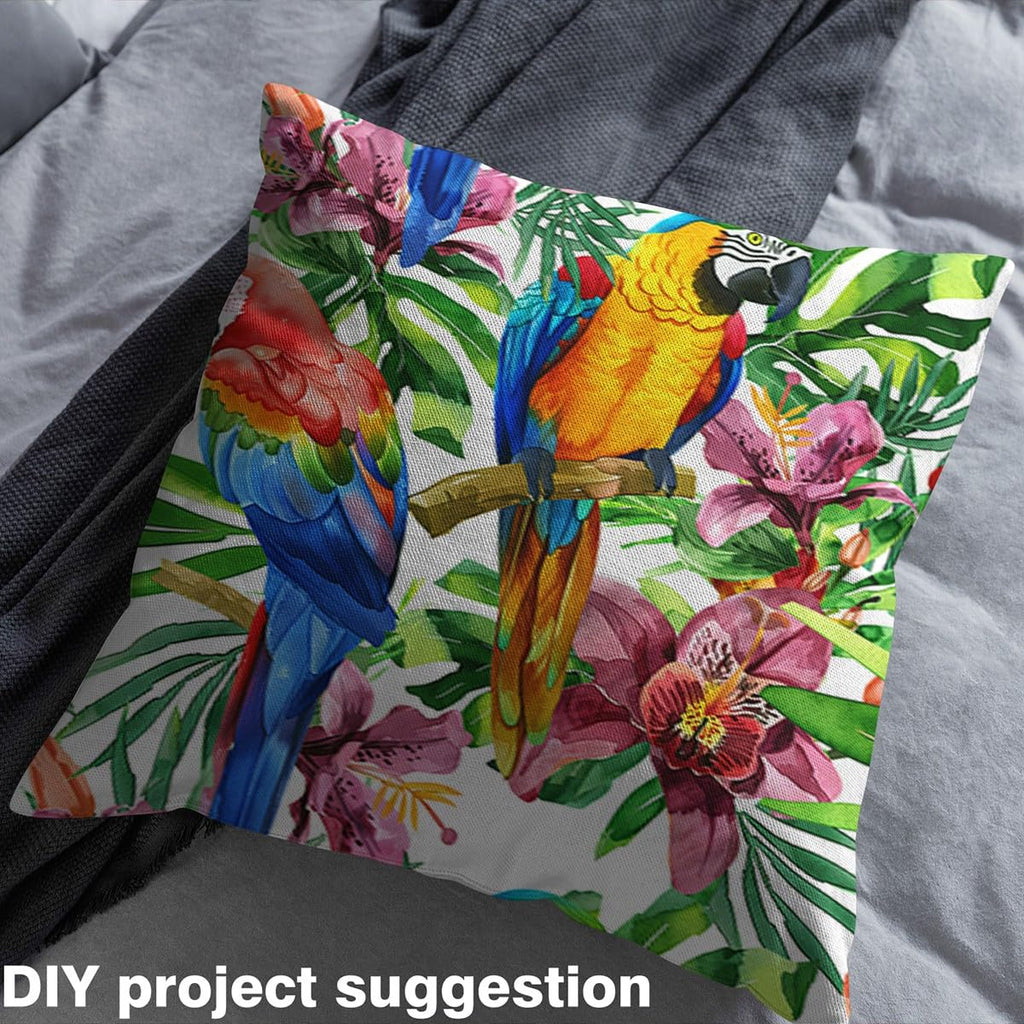 Colorful Birds Fabric by The Yard, Watercolor Palm Leaves Tropical Upholstery Sewing Fabric DIY Projects, Rustic Parrot