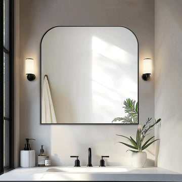 30"x30" Black Metal Framed Bathroom Mirror for Over Sink