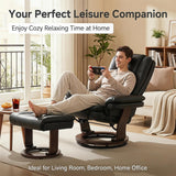 Modern Reclining Swivel Lounge Chair and Ottoman — Black PU Leather