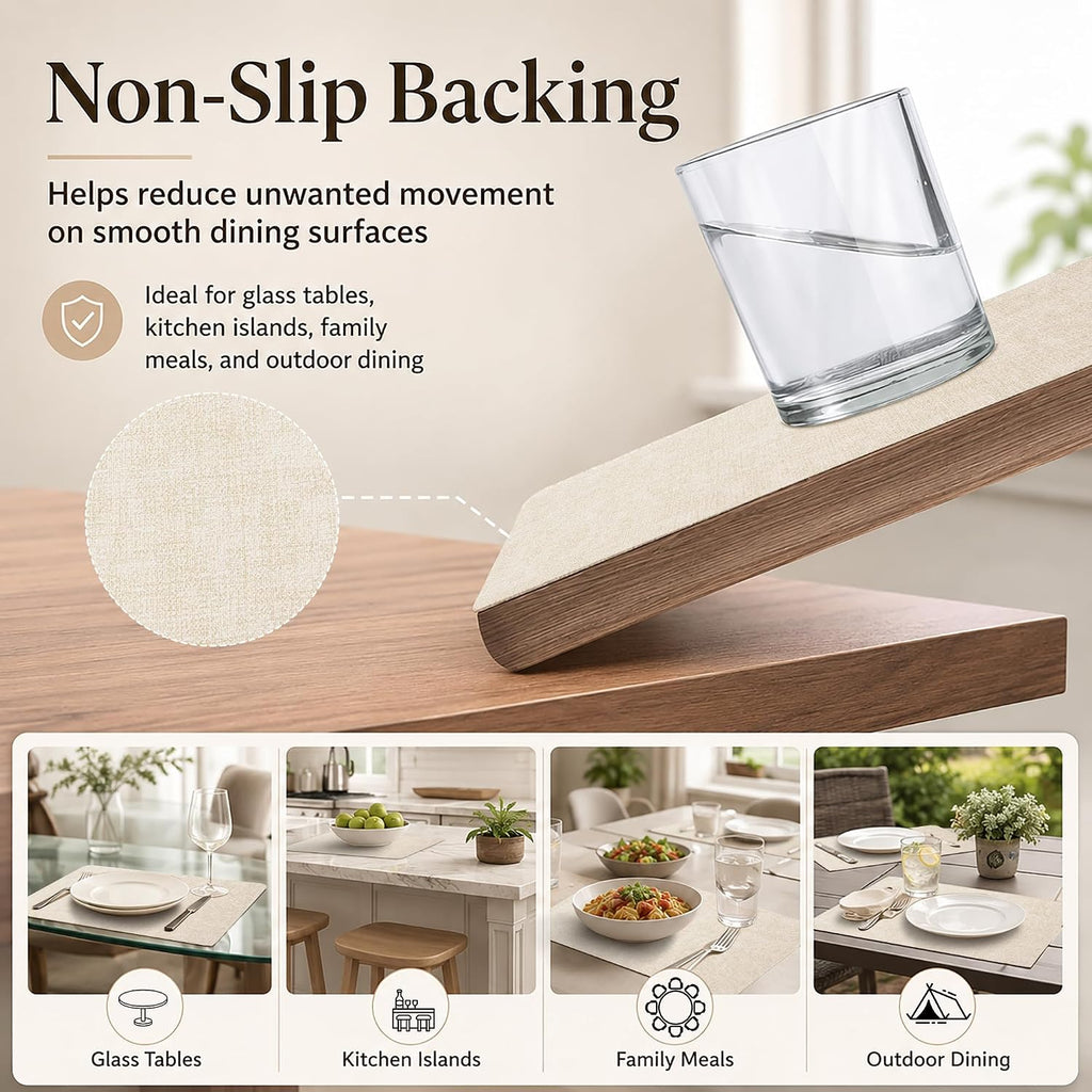 Faux Leather Placemats, Easy to Clean, Beige - Set of 4
