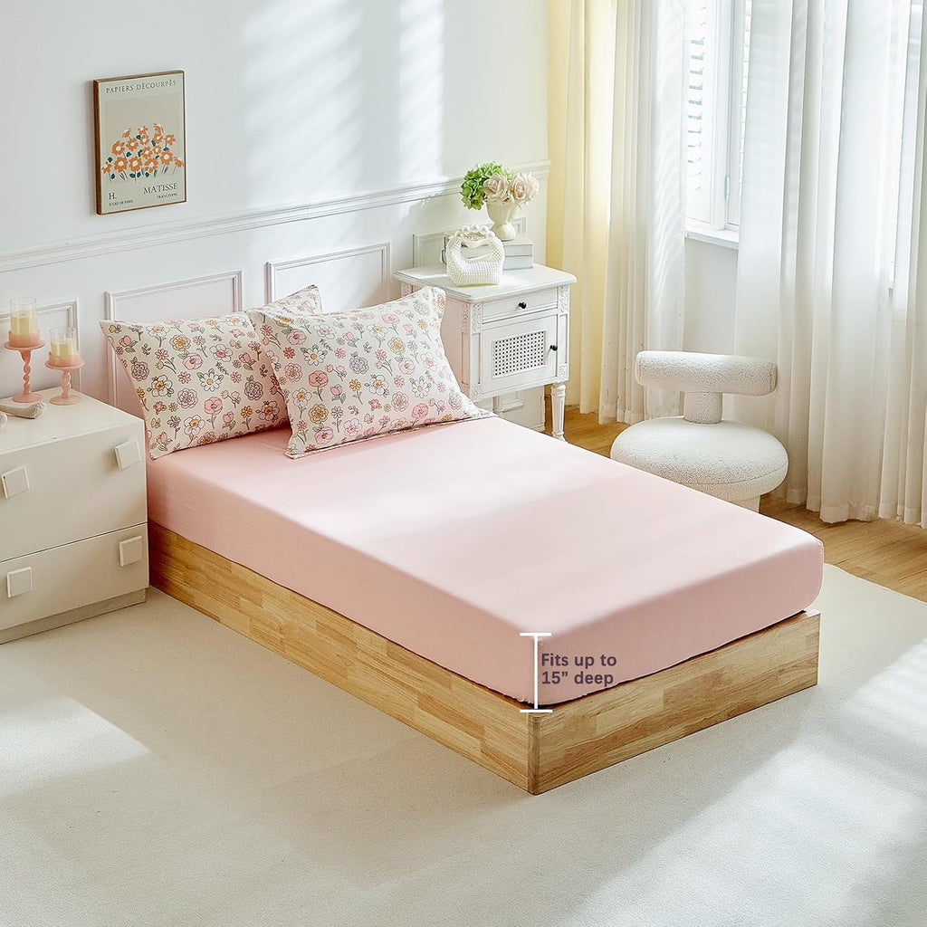 Floral Twin Comforter Set,5 Pieces Twin Bedding Set for Girls,Twin Bed in a Bag, All Season Kids Sheet Set with