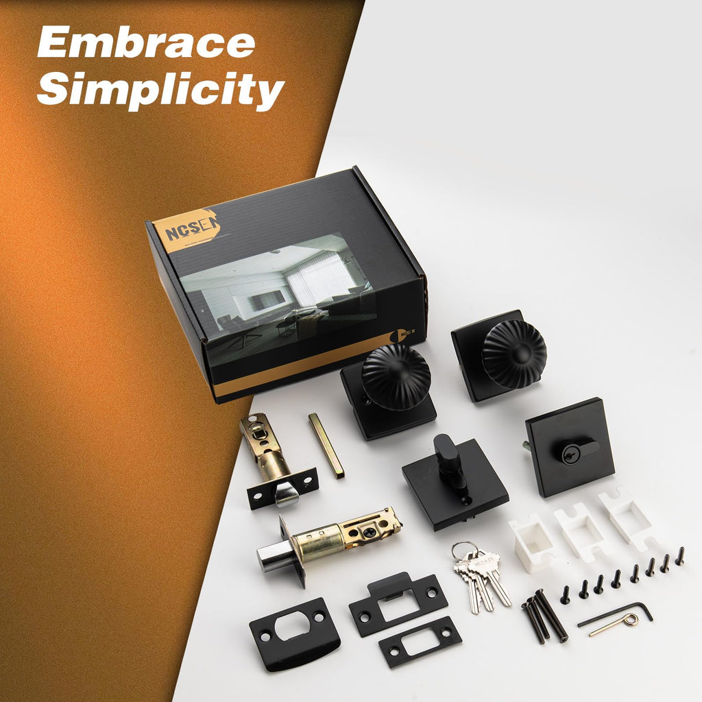 Black Exterior Door Lock Set, Square Front Door Lockset with Deadbolt