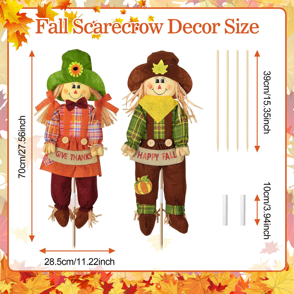 2 Pack Fall Scarecrow Outdoor Decorations, Plaid, Cute, 27''