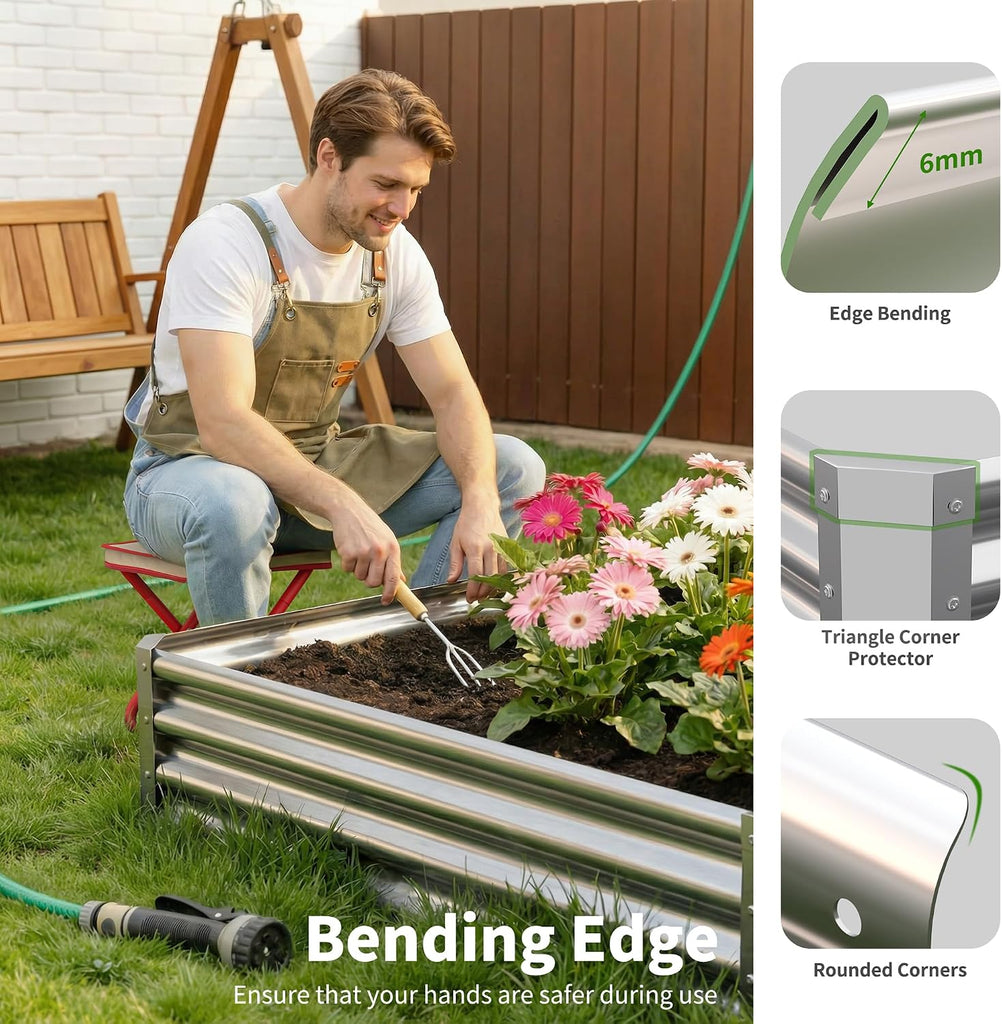 Galvanized Raised Garden Bed,Outdoor Planter Box Metal Patio Kit Planting Bed for Vegetables Flowers Herb