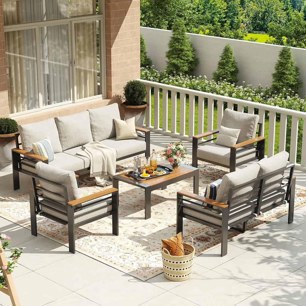 Aluminum Patio Furniture Set 7 Seats, Oversized Outdoor Sectional with Washable Thick Cushions, Coffee Table, Patio