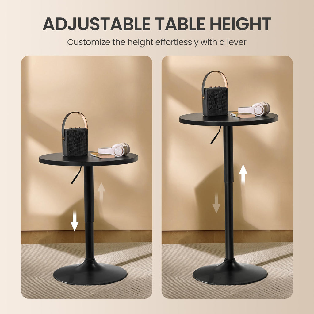 Round Bar Table Set of 2, Adjustable 27.5-36" Height, Full Black