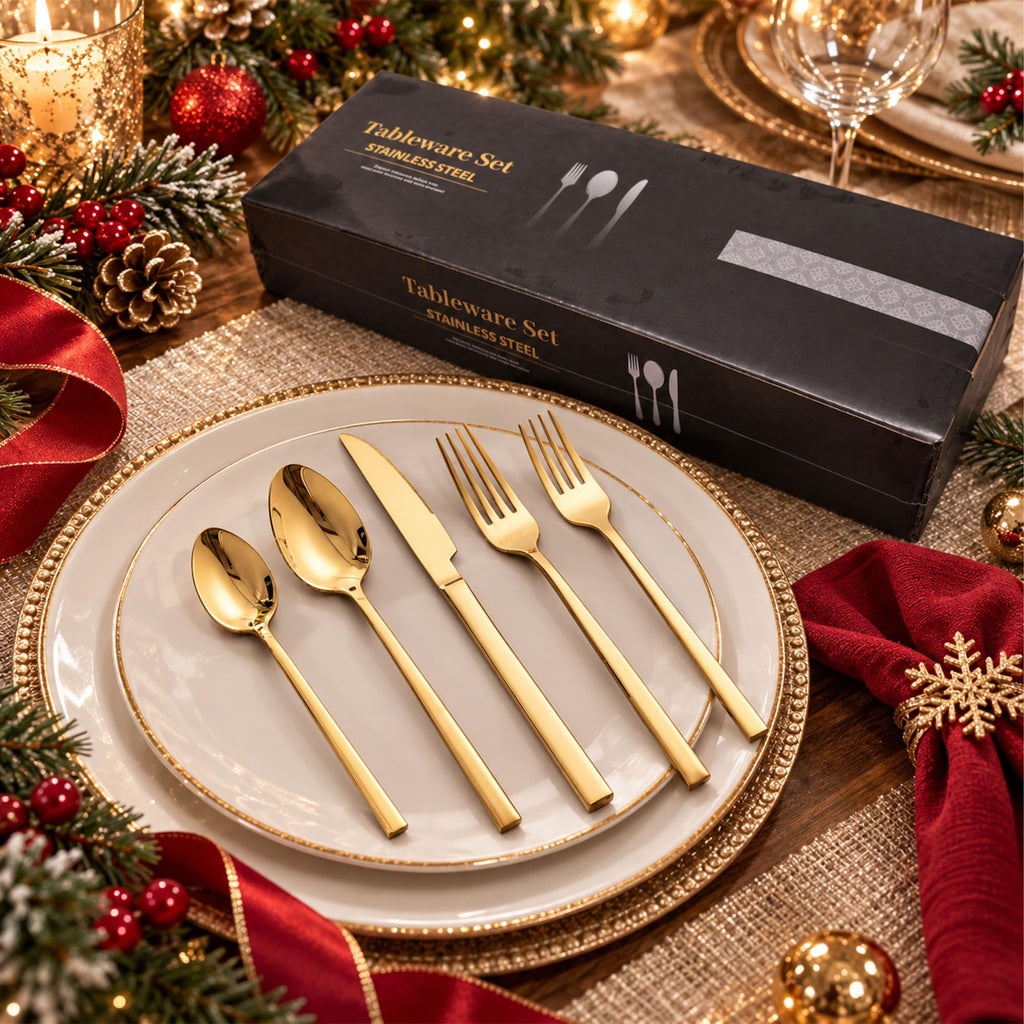 Gold Silverware Set for 4, 20-Piece 18/10 Stainless Steel Flatware