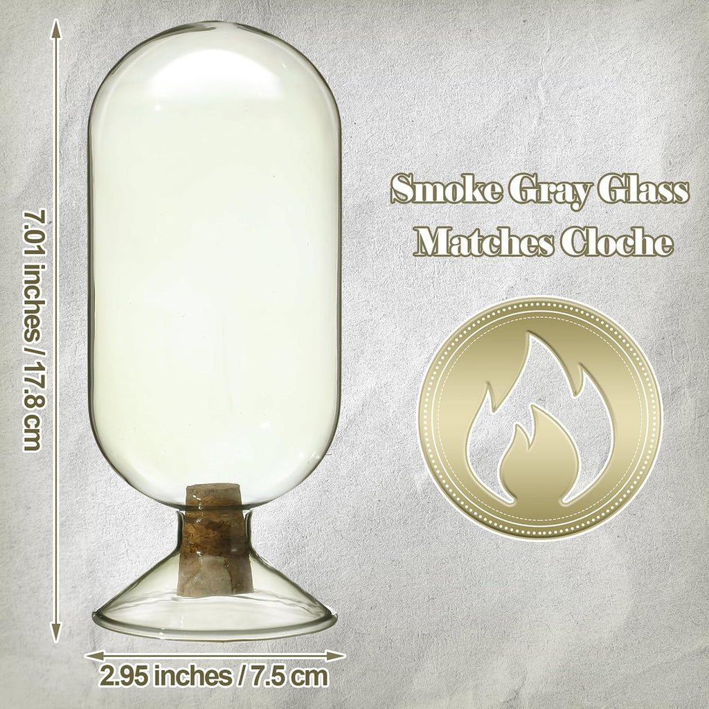 Smoke Grey Glass Match Cloche Holder, 7 x 2.95 Inch